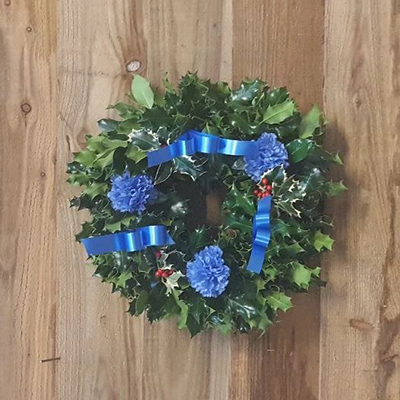 Blue holly wreath