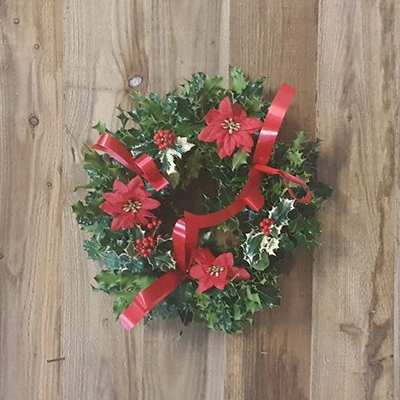 Red pointsettia holly wreath